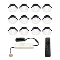 Set van 12 Cadiz LED Mini Inbouwspots met Trafo - 12 Volt 3 Watt 200 lumen - Dimbaar - Plat 26mm (Lage inbouwdiepte) - 2700K - IP44 waterdicht - Wit - Veranda spotjes - overkapping spotjes