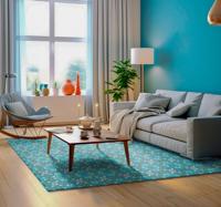 Blauwe hydraulische antiek vinyl tapijt