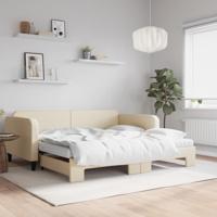 Slaapbank met onderschuifbed en matrassen 100x200 cm stof crème