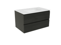 Balmani Lucida zwevend badkamermeubel 90 x 55,5 cm zwart eiken met Tablo Arcatto enkele wastafel in matte Solid Surface