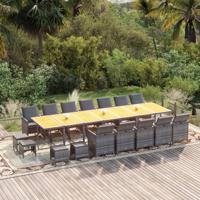 19-delige Tuinset met kussens poly rattan grijs