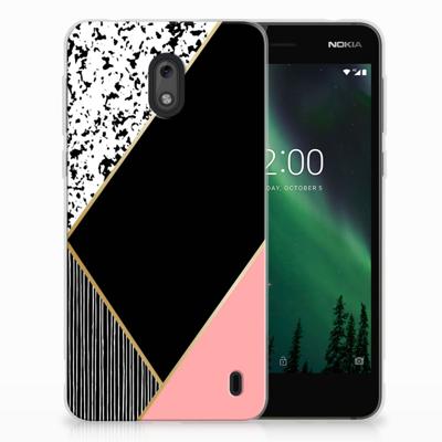 Nokia 2 | TPU Hoesje | Zwart Roze Vormen