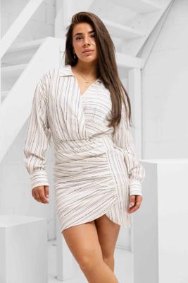 Off The Pitch Pleated Stripe Jurk Dames Wit - Maat XL - Kleur: Wit | Soccerfanshop