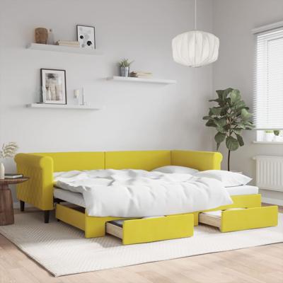 Slaapbank met onderschuifbed en lades 90x200 cm fluweel geel