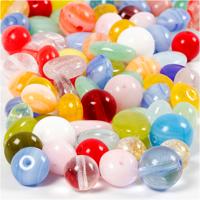 Creativ Company Glazen kralen, rond, ovaal, cirkel, d 6-13 mm, gatgrootte 0,5-1,5 mm, diverse kleuren, 60 gr/ 1 doos