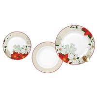 Serviesset DKD Home Decor Rood Beige Porselein Bloem Kerstmis 27 x 27 x 2 cm 18 Onderdelen