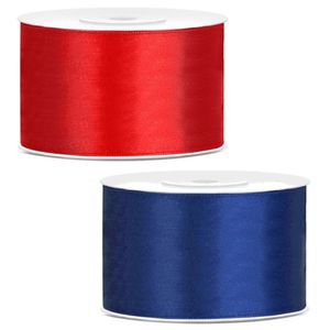 Sierlinten/cadeaulinten/satijnen linten - Set 2x stuks - rood en navy - 38 mm x 25 meter