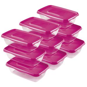 Vershoudbakjes Hega - set van 9x stuks - 0.9 liter - transparant/roze - L20 x B12 x H8 cm