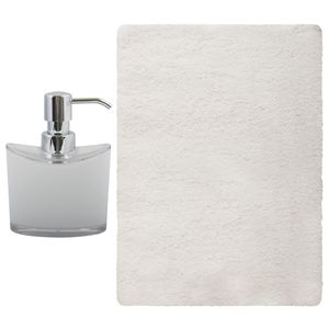 MSV badkamer droogloop mat/tapijt - Bologna - 45 x 70 cm - bijpassende kleur zeeppompje - wit - Badmatjes