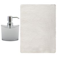 MSV badkamer droogloop mat/tapijt - Bologna - 45 x 70 cm - bijpassende kleur zeeppompje - wit - Badmatjes - thumbnail
