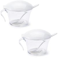 Suikerpotje - 10x - met lepeltje - kunststof - 320 ml - transparant - 15 cm
