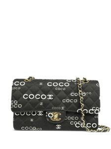 CHANEL Pre-Owned sac porté épaule Double Flap à logo imprimé (2002) - Noir