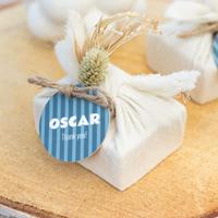 Zeepjes in roos tetra doekje met rechthoekig label (set van 6)