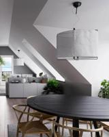 Grote hanglamp zwart en wit met stoffen kap en E27 fitting By Rydens Softy