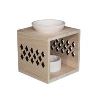 Ideas4seasons Geurbrander - keramiek/hout - 10 x 12 cm - voor amberblokjes/geurolie