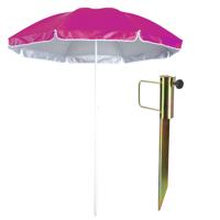 Strand/tuin parasol met metalen grondharing 45 cm - fuchsia roze - polyester - D150 cm - verstelbaar