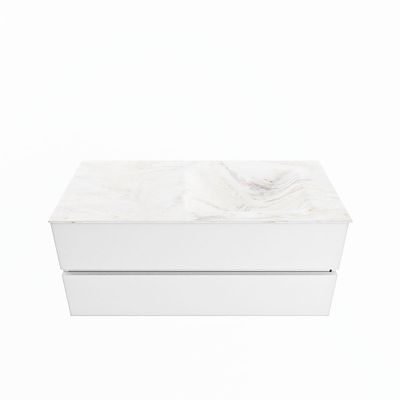 MONDIAZ VICA-DLUX 110cm badmeubel onderkast Talc 2 lades. Inbouw wastafel CLOUD rechts zonder kraangat, kleur Ostra.