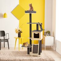 Krabpaal 175 cm Hoog Kattenhuis met Sisal Stammen en Krabplank Kattenkrabpaal Modern Kattenmeubel met 6 Verdiepingen Grijs