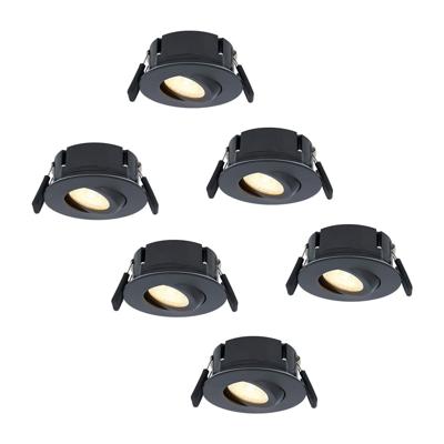 Set van 6 Napels LED inbouwspots Extra Plat (39mm) - 360° Kantelbaar - 8 Watt 570 Lumen - Dimbaar - IP65 Waterdicht voor Badkamer, binnen en buiten - Zwart