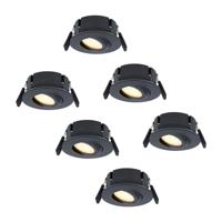 Set van 6 Napels LED inbouwspots Extra Plat (39mm) - 360° Kantelbaar - 8 Watt 570 Lumen - Dimbaar - IP65 Waterdicht voor Badkamer, binnen en buiten - Zwart
