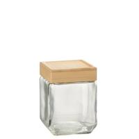 J-Line voorraadpot Brad - glas|bamboe - transparant|naturel - medium