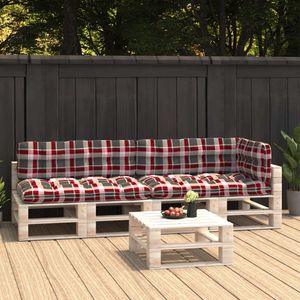 VidaXL Palletkussens 5 st ruitpatroon stof rood