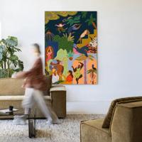 Urban Cotton Wandkleed 'Fiesta' 110 x 145cm in Frame - black
