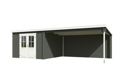 Blokhut met overkapping St. Louis 681x292 Green Grey-Wit - Outdoor life