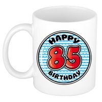 Verjaardag cadeau mok - 85 jaar - blauw - gestreept - 300 ml - keramiek