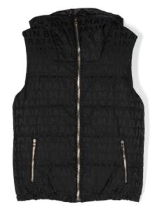 Balmain Kids gilet matelassé à logo imprimé - Noir