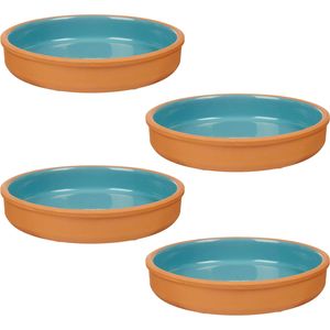 4x stuks tapas/hapjes serveren/oven schaal terracotta/blauw 23 x 4 cm - Snack en tapasschalen