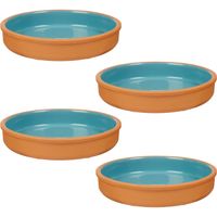 4x stuks tapas/hapjes serveren/oven schaal terracotta/blauw 23 x 4 cm - Snack en tapasschalen - thumbnail