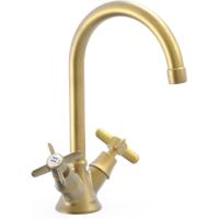 Wastafelkraan Tres Clasic | Opbouw | Draaibare uitloop | Mengkraan | Hoog model | 2-knops | Vintage | Messing mat