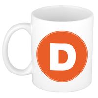 Mok / beker met de letter D oranje bedrukking voor het maken van een naam / woord of team - thumbnail