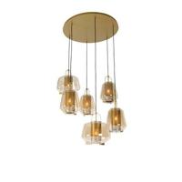 QAZQA Art deco hanglamp goud met amber glas 6-lichts - Kevin - thumbnail