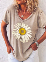 Printed Casual Short Sleeve Floral T-shirt - thumbnail