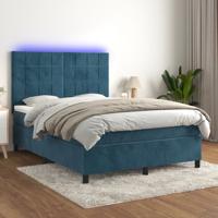 Boxspring met matras en LED fluweel donkerblauw 140x200 cm