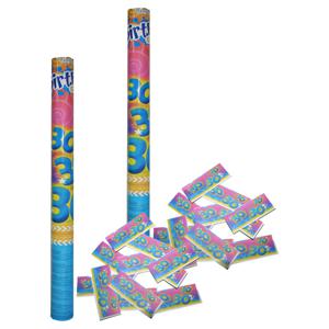 Party popper/confetti shooter - 2x - verjaardag 30 jaar - papier - multi kleuren - 59 cm