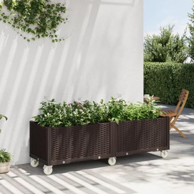 Plantenbak met wielen 160x50x54 cm polypropeen bruin