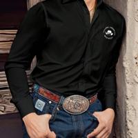 Bon&Bon Men's Cowboy Printed Button-Up Shirt - Black Long Sleeve Black-2 / S