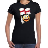 Engeland supporter / fan emoticon t-shirt zwart voor dames