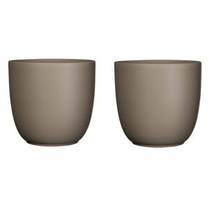 Bloempot - 2x stuks - taupe bruin - mat - H14 x D14.5 cm - keramiek - voor kamerplant - plantenpot