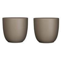 Bloempot - 2x stuks - taupe bruin - mat - H14 x D14.5 cm - keramiek - voor kamerplant - plantenpot