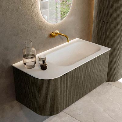 Badmeubel Mondiaz Kurve | 95 cm cm | Meubelkleur Shadow | Wastafelkleur Talc | Solid surface | Wasbak rechter zijde spoelbak | Zonder kraangat(en)