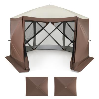 350 x 350 cm Direct te Openen Paviljoen 6 Zijden met Gaaswanden 2 Uitneembare Windschermen Zonneluifel voor 8 tot 10 Personen