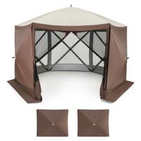 350 x 350 cm Direct te Openen Paviljoen 6 Zijden met Gaaswanden 2 Uitneembare Windschermen Zonneluifel voor 8 tot 10 Personen
