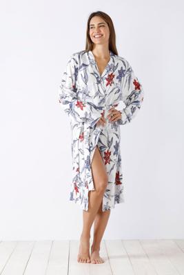 Witte dames badjas met bloemprint Hajo