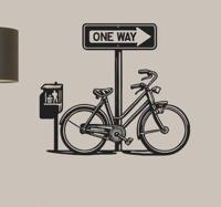 Eenrichtingsverkeersbord met fiets woonkamer muursticker