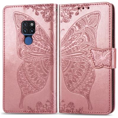 Butterfly Love bloemen reliëf horizontale Flip lederen draagtas voor Huawei mate 20 met houder & kaartsleuven & portemonnee & Lanyard (Rose goud)