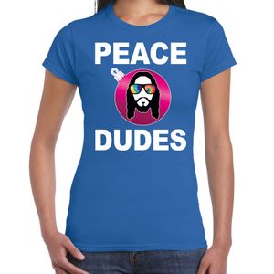 Blauw Kerstshirt / Kerstkleding peace dudes voor dames met social media kerstbal 2XL  -